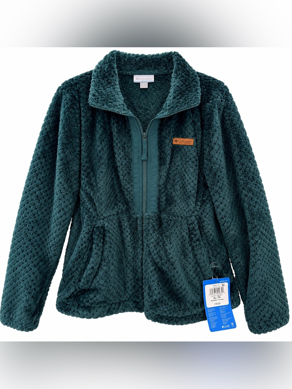 NWT Columbia Fire Side II Teal Plush Fleece Zip Jacket - Picture 1 of 3